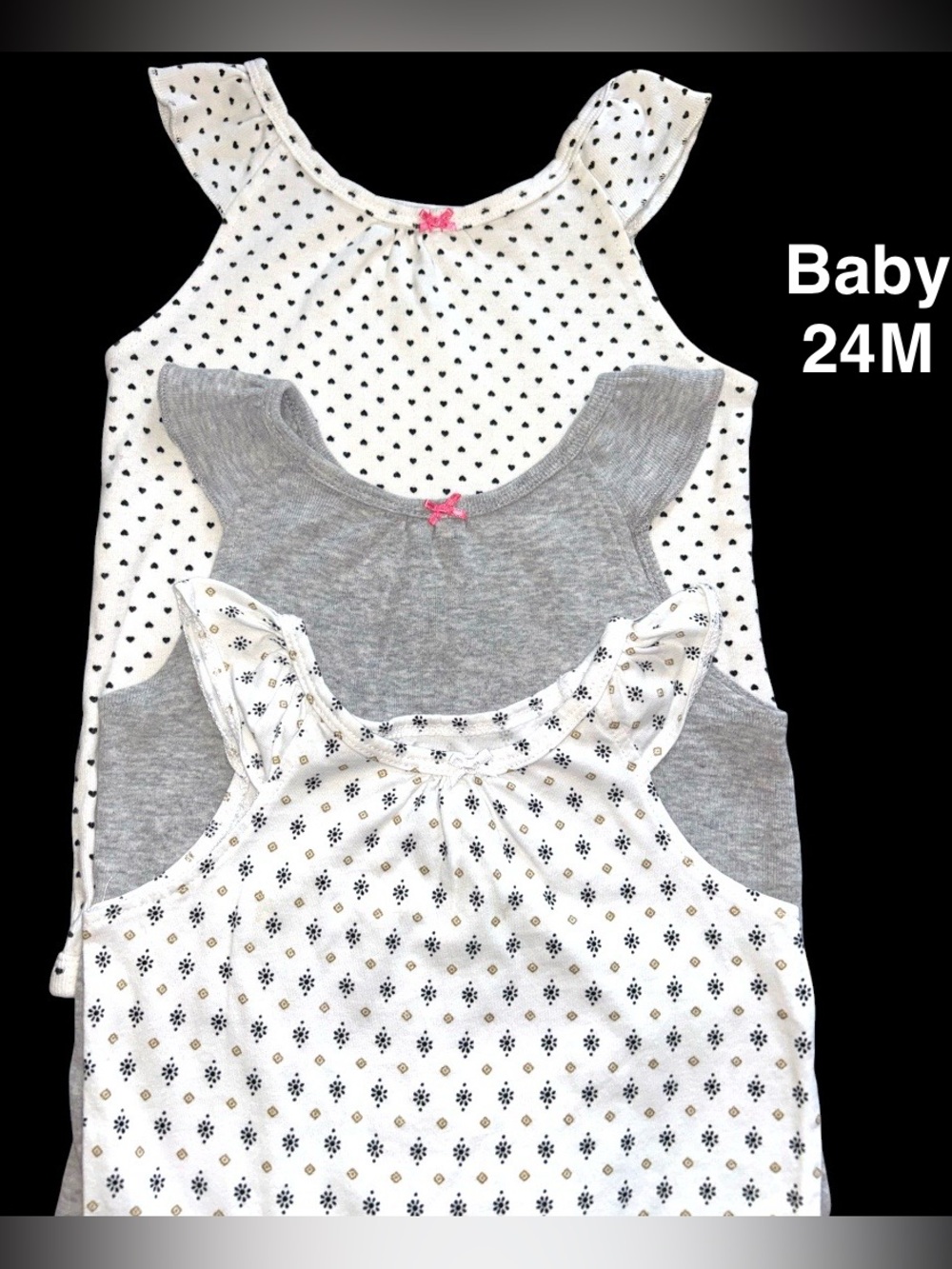 Carter's Girls 3-Pack Ruffle Tank Bodysuits - White, Gray, Black